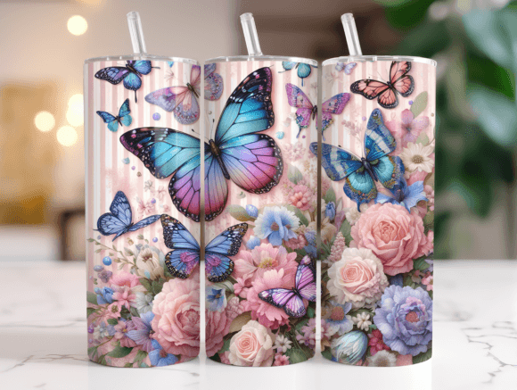 20oz Butterfly Garden Floral Tumbler Png Review