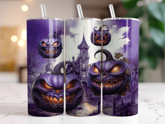 Purple Evil Pumpkins Halloween Tumbler Design Review